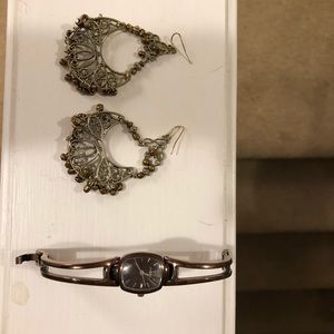 Brown Fossil Watch with Fashion Earrings